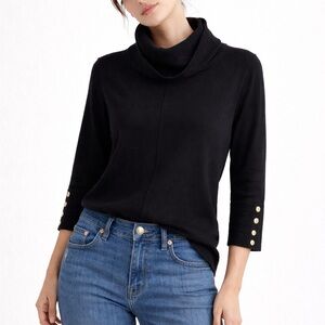Anne Klein Black Cowl Neck Sweater with Gold Button Cuffs